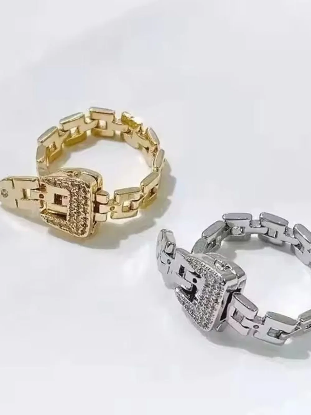 Silver-Tone Chain Bracelet with Pavé 'E' Clasp